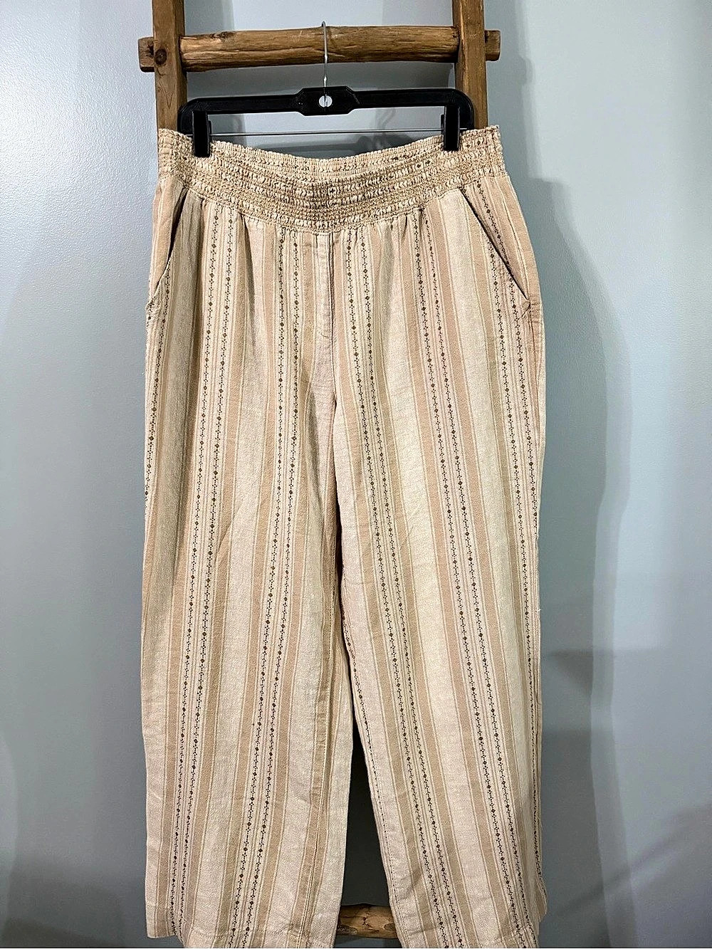 BRIGGS Ladies' Linen Blend Pant Striped Wide Leg Pants in Beige